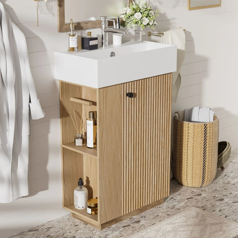 Bathroom Vanity With Sink, Freestanding Wood Grain Cabinet With Storage by Unique Piece Furniture