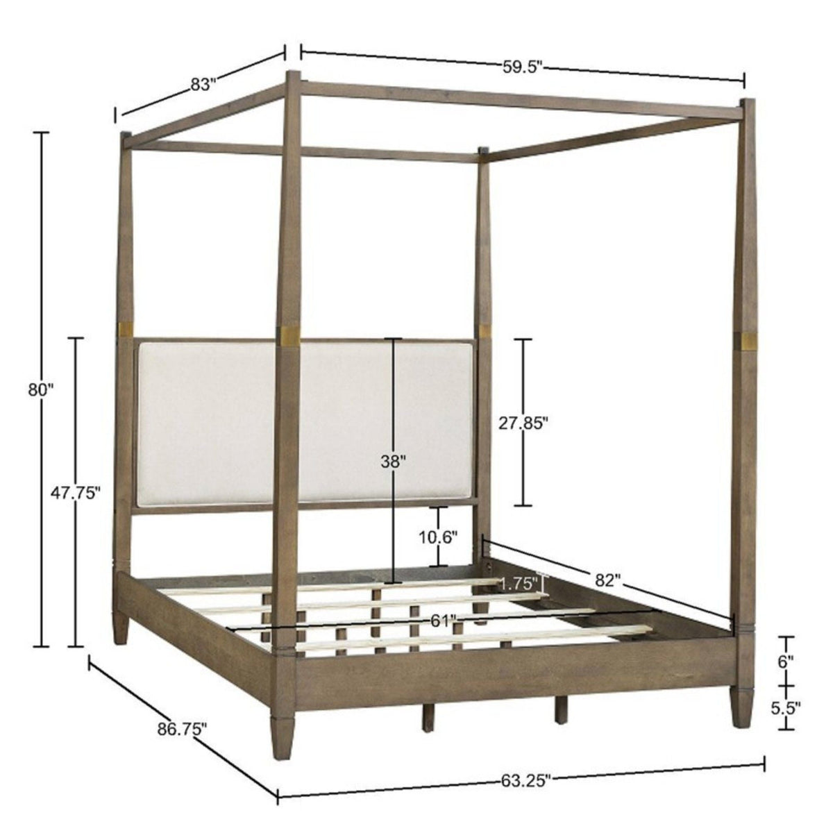 Queen Canopy Bed Frame with Upholstered Headboard - Brown, photo 8 of 9
