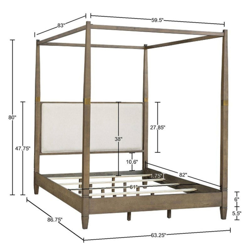Queen Canopy Bed Frame with Upholstered Headboard - Brown, photo 8 of 9