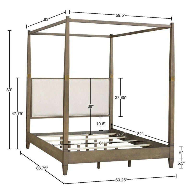 Queen Canopy Bed Frame With Upholstered Headboard - Brown by HouseOfZazla