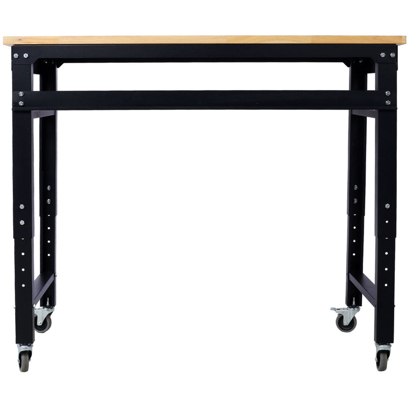 Wide Rolling Workbench For Garage, Adjustable Height, Workshop Tool Bench, Metal With Rubber Wood Top by HouseOfZazla