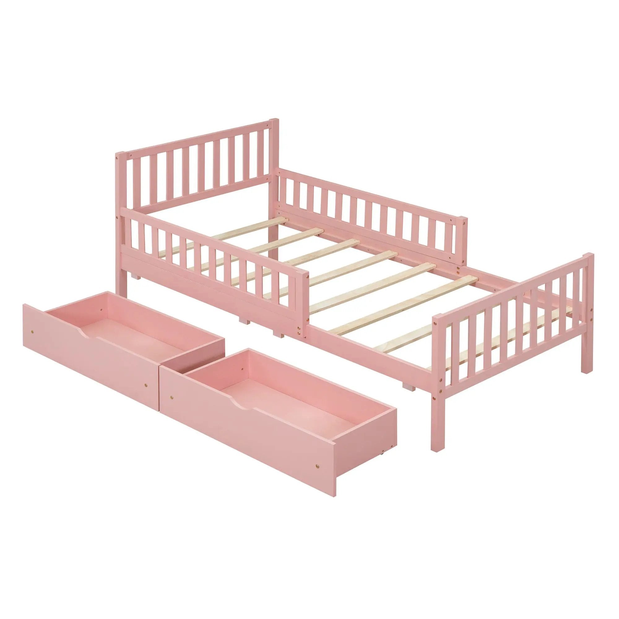 Platform Bed With Guardrails On Both Sides And 2 Storage Drawers by Unique Piece Furniture