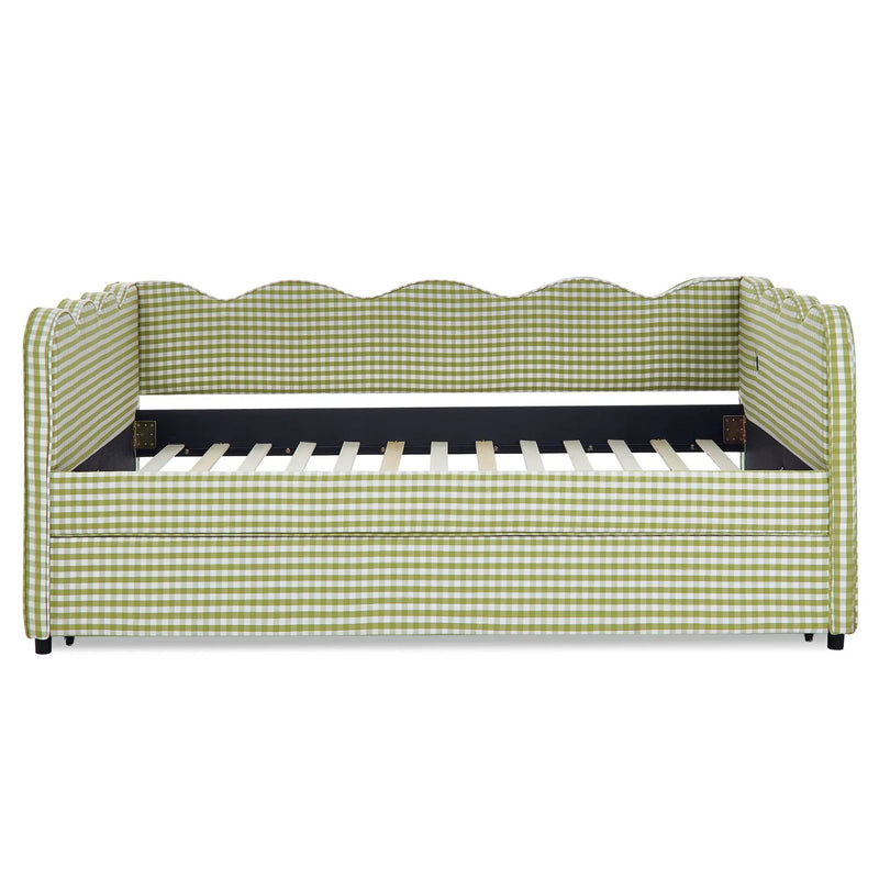 Gingham Daybed With USB Charging Port, Wave-Shaped Design by Unique Piece Furniture