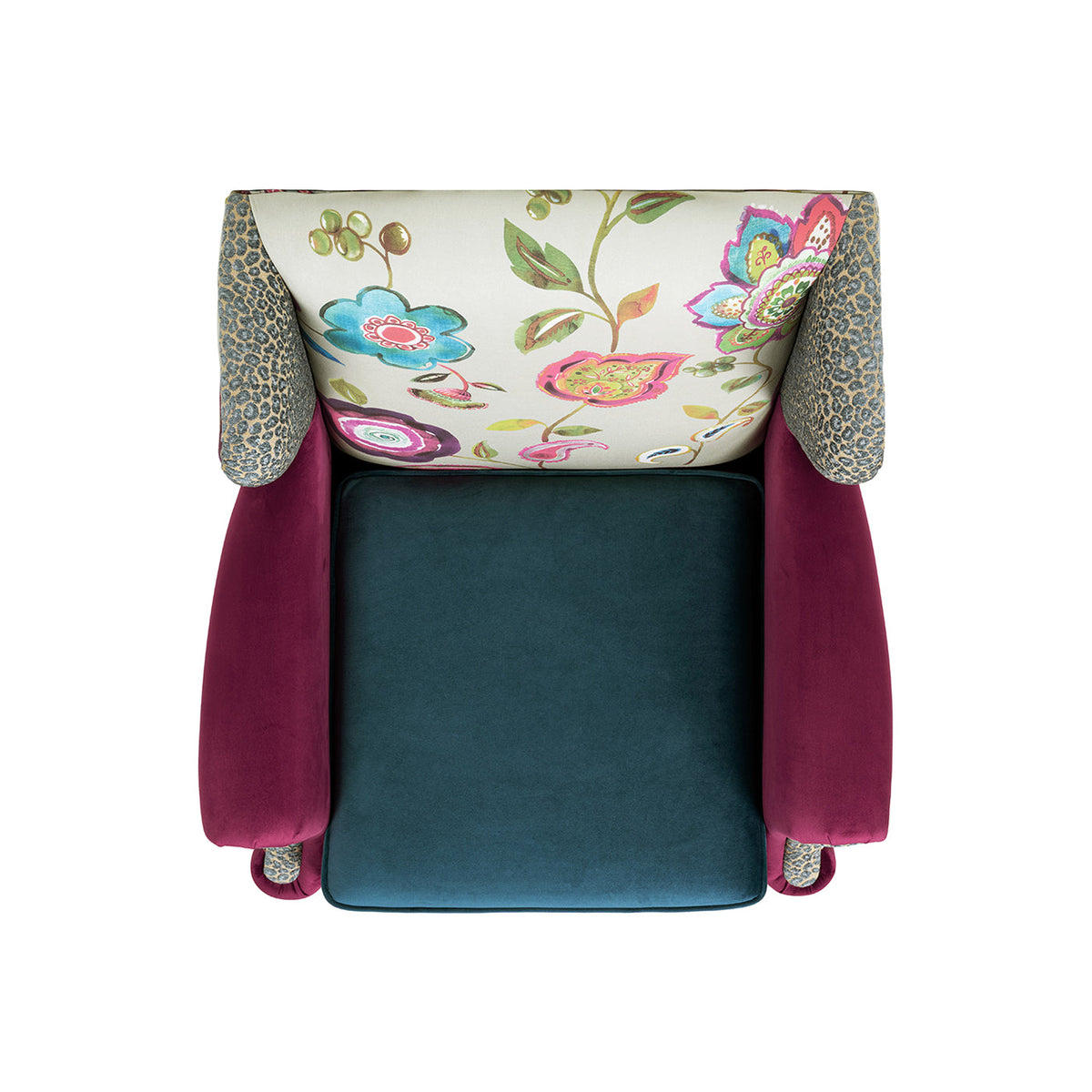 Anya Boho Chic Wingback Accent Arm Chair with Floral Print - Blue or Teal Multi, photo 9 of 10
