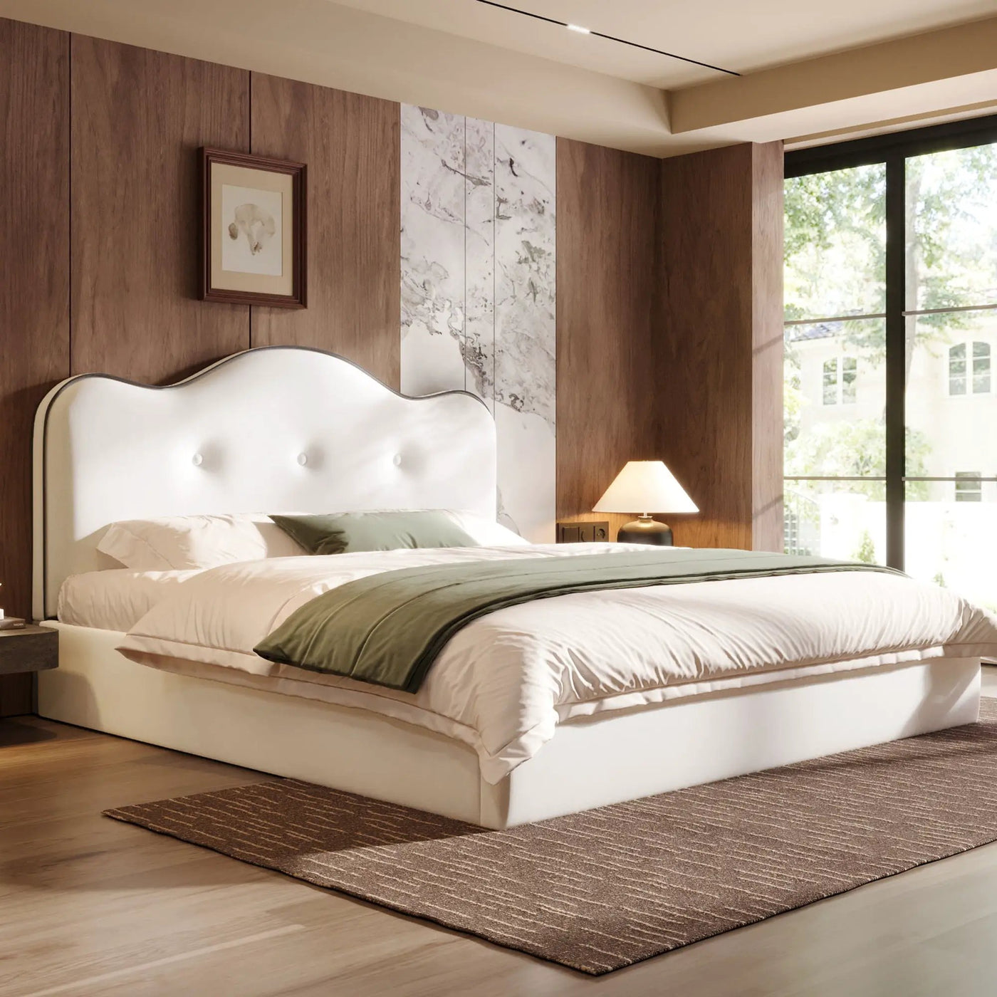 Upholstered Platform Bed With Sturdy Frame And Headboard by HouseOfZazla