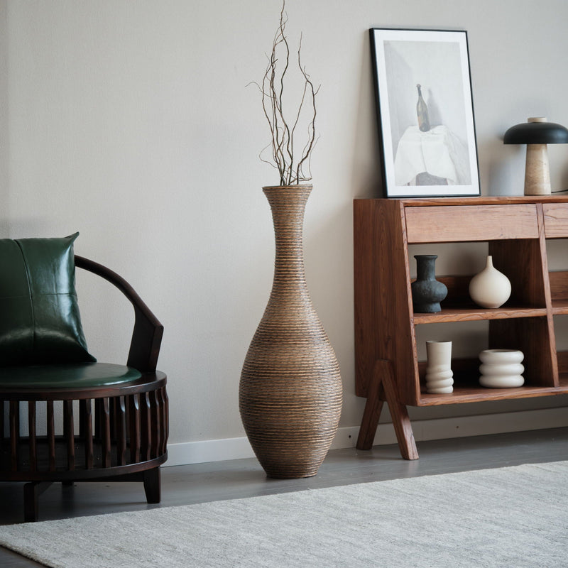 Tall Artificial Rattan Floor Vase with Artistic Design - Beige / Gray, photo 23 of 23