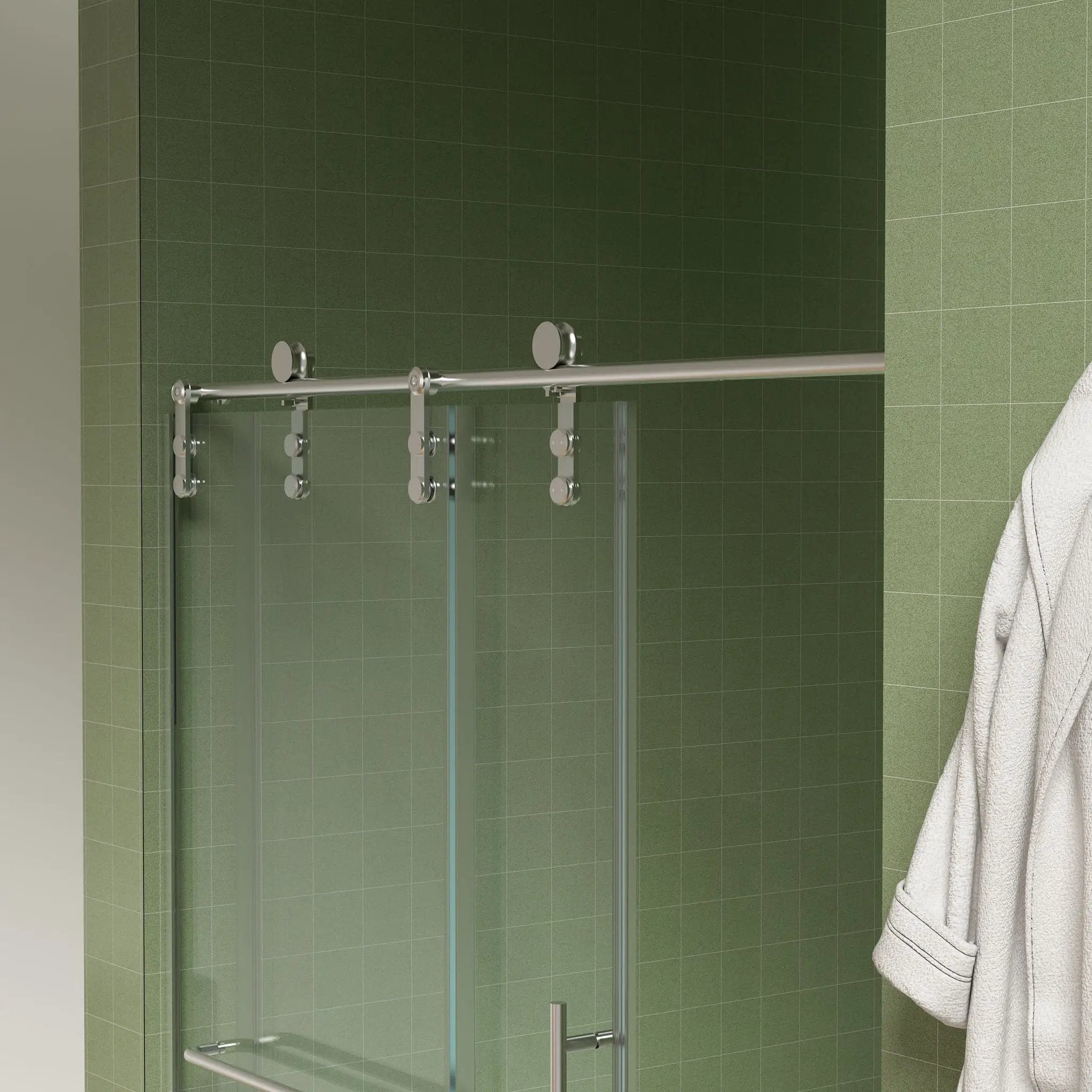 Frameless Shower Door, Sliding Shower Door, Premium 5 / 16" (8 Mm) Thick Tempered Glass Shower Enclosure With Towel Bar, Double Side Easy Clean Coat, Finished With Buffer by HouseOfZazla