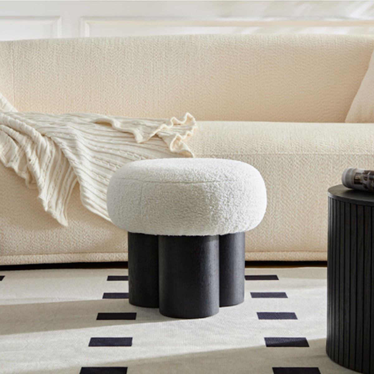 Versatile Mushroom Stool Ottoman with Cushion - Dark Brown, White, Beige, photo 24 of 29