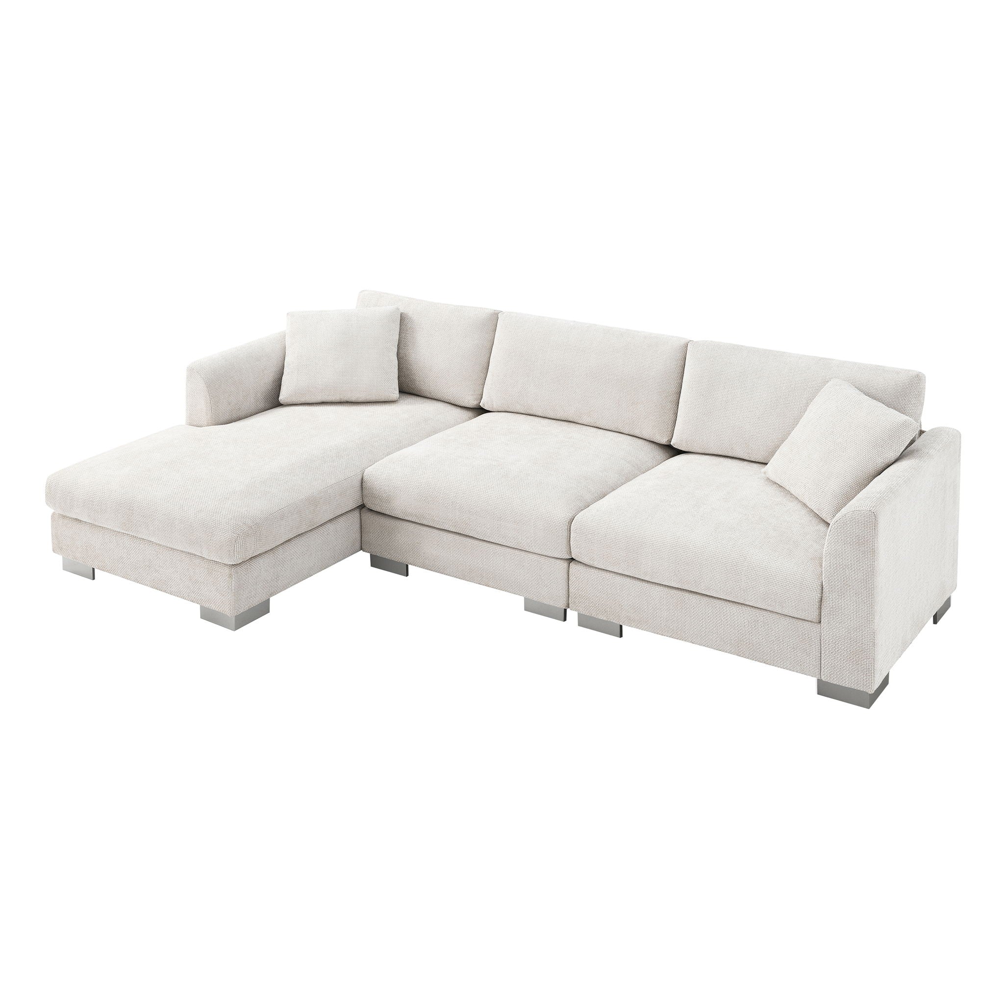 Modern Cloud Sectional Sofa L Shaped Luxury Couch Set With 2 Free Pillows 4 Seat With Oversized Chaise by Unique Piece Furniture