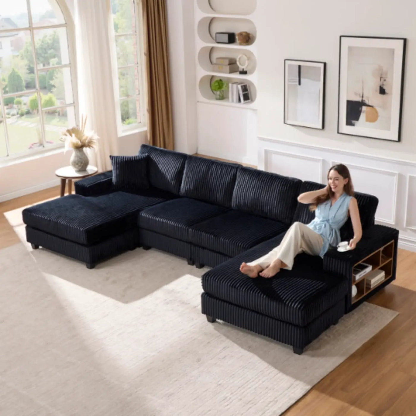 U-Shaped Convertible Sofa, 4 Seater Large Living Room Lounge by Unique Piece Furniture