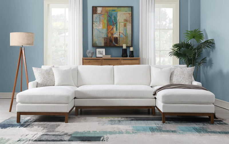 Valiant Chenille Sectional Sofa With 4 Pillows - Ivory by HouseOfZazla