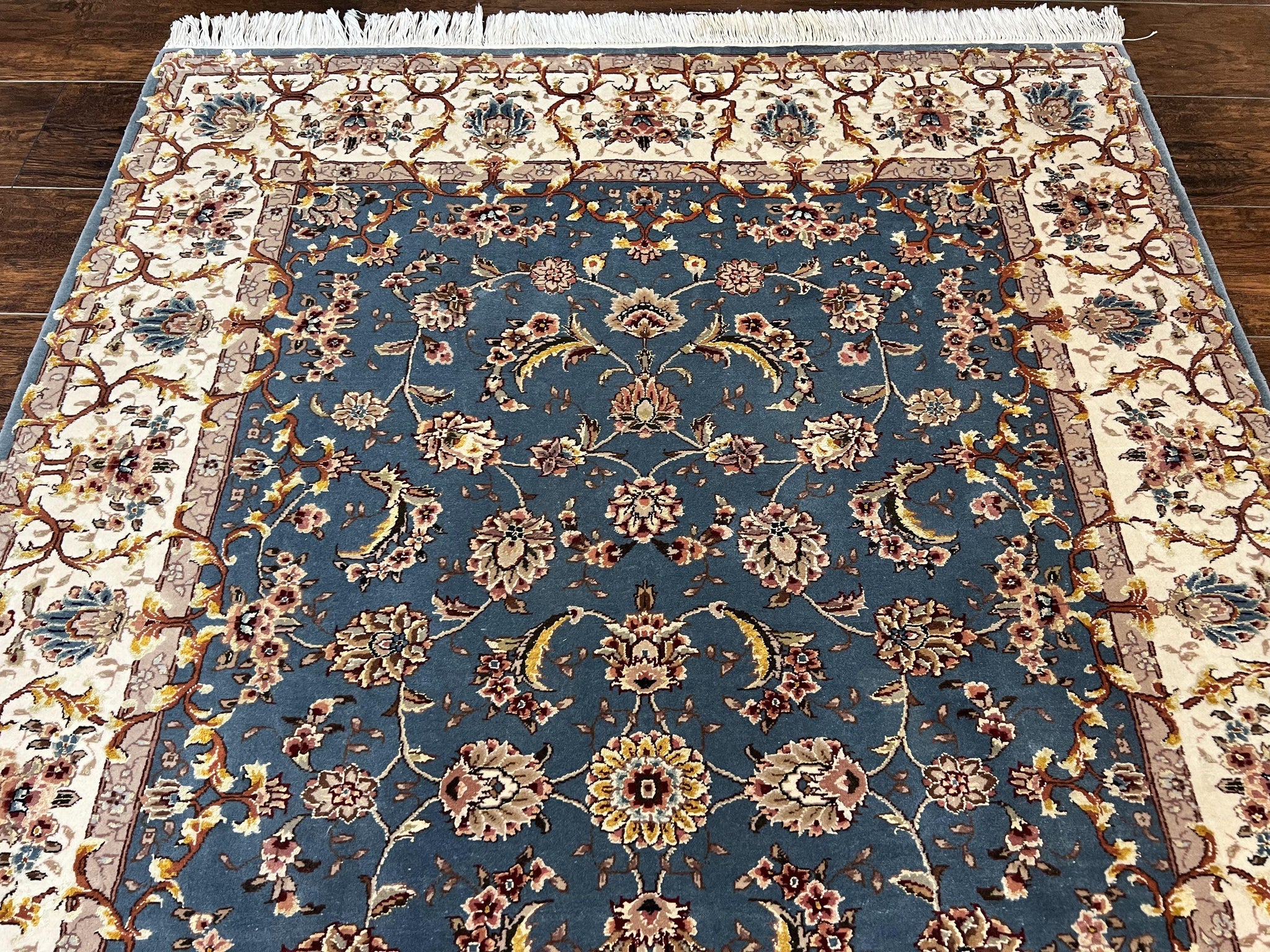 Sino Persian Rug 4x6, Very Fine Oriental Carpet, Handmade Rug 4 x 6, Floral Allover Vintage Traditional Wool & Silk Highlights, 200 KPSI by Jewel Rugs