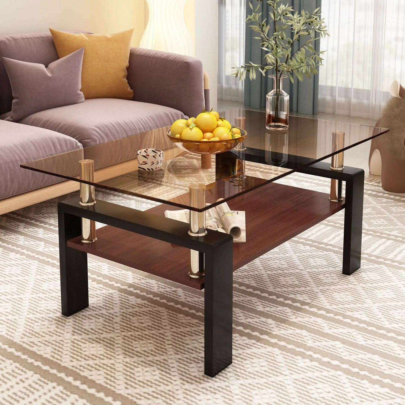 Modern Rectangular Coffee Table With Tempered Glass Top by HouseOfZazla