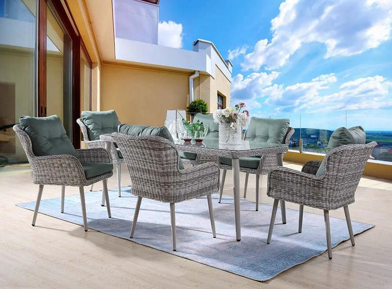 Jenneva - 7 Piece Patio Dining Set - Night Green Fabric & Gray by Unique Piece Furniture
