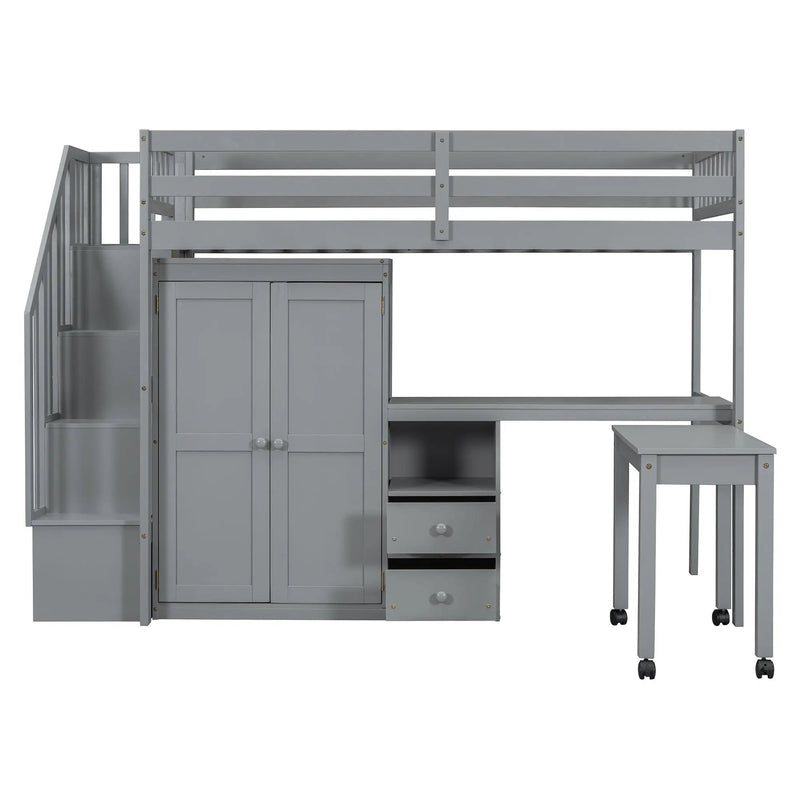 Loft Bed With Stairs, Bookshelf, Drawers, Desk & Wardrobe, Space Saving Multifunctional Furniture by HouseOfZazla
