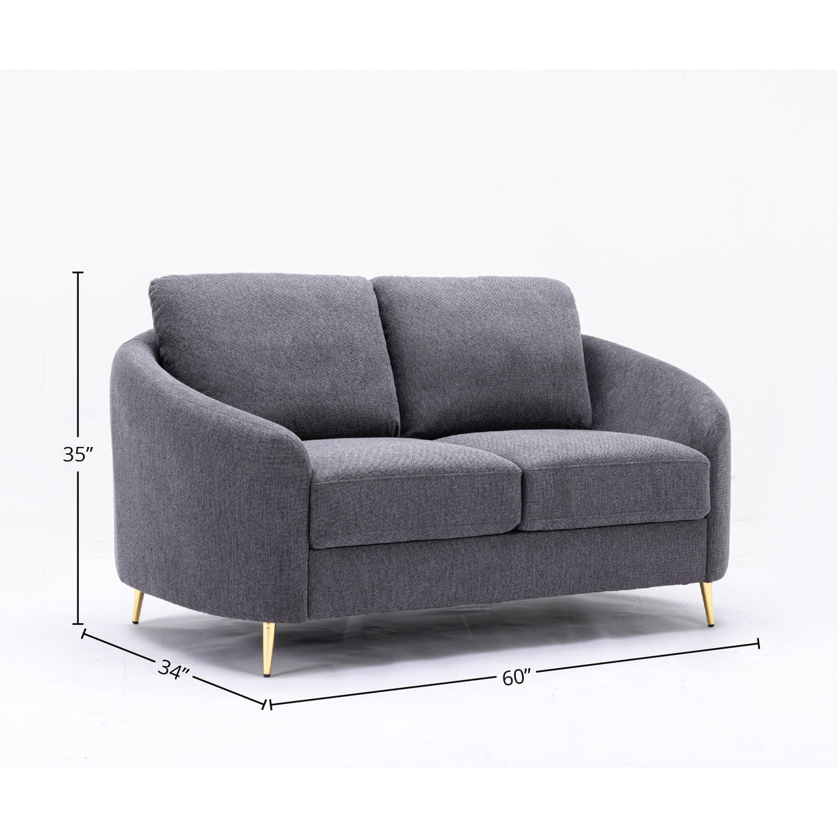 Yuina Linen Loveseat with Chrome Metal Legs - Gray, photo 4 of 4