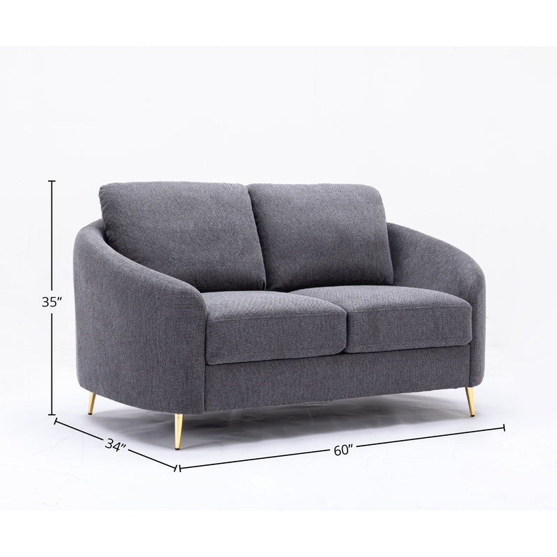 Yuina Linen Loveseat with Chrome Metal Legs - Gray, photo 4 of 4