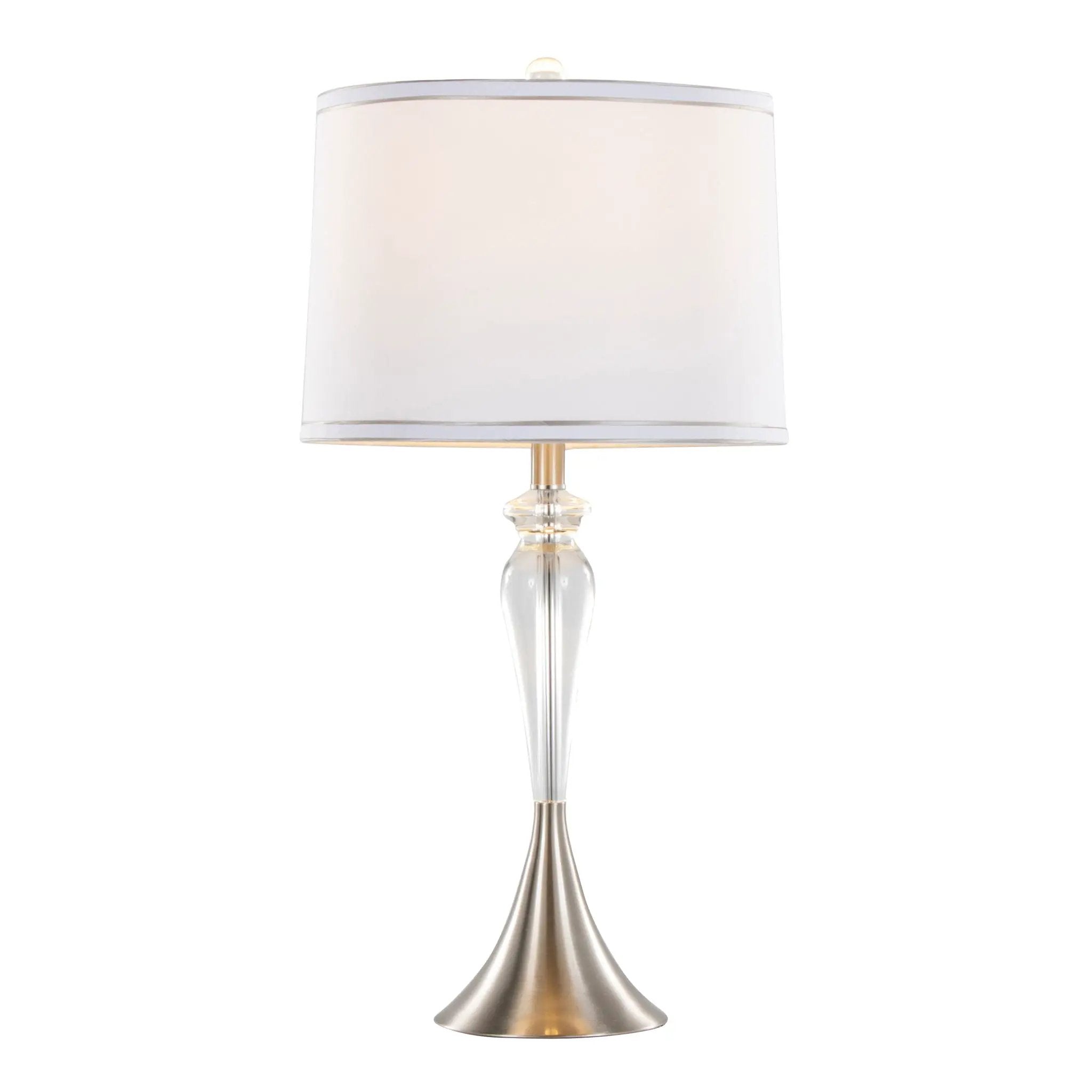 Ashland - Contemporary Crystal Table Lamp (Set of 2) - Clear Crystal / Nickel / White by HouseOfZazla