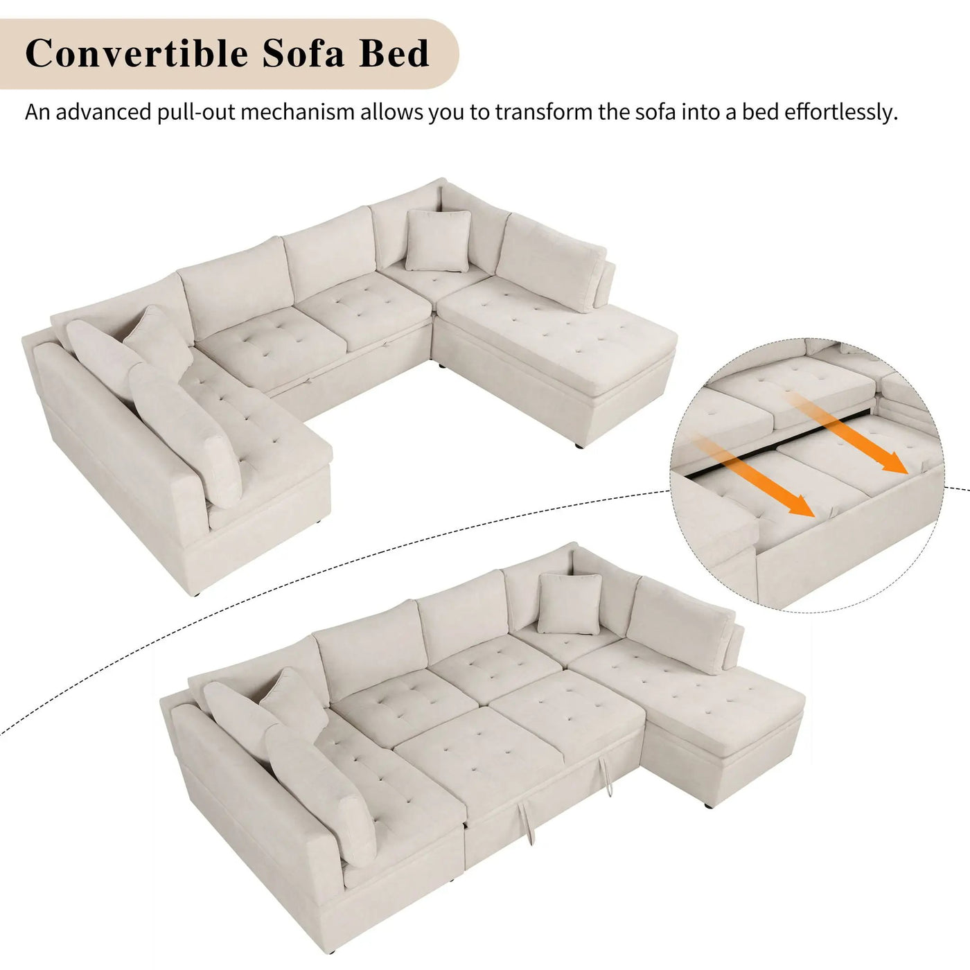 Oversized Sectional Sofa U-Shaped Sofa Couch Pull-Out Sofa Bed With Two Throw Pillows For Living Room by HouseOfZazla