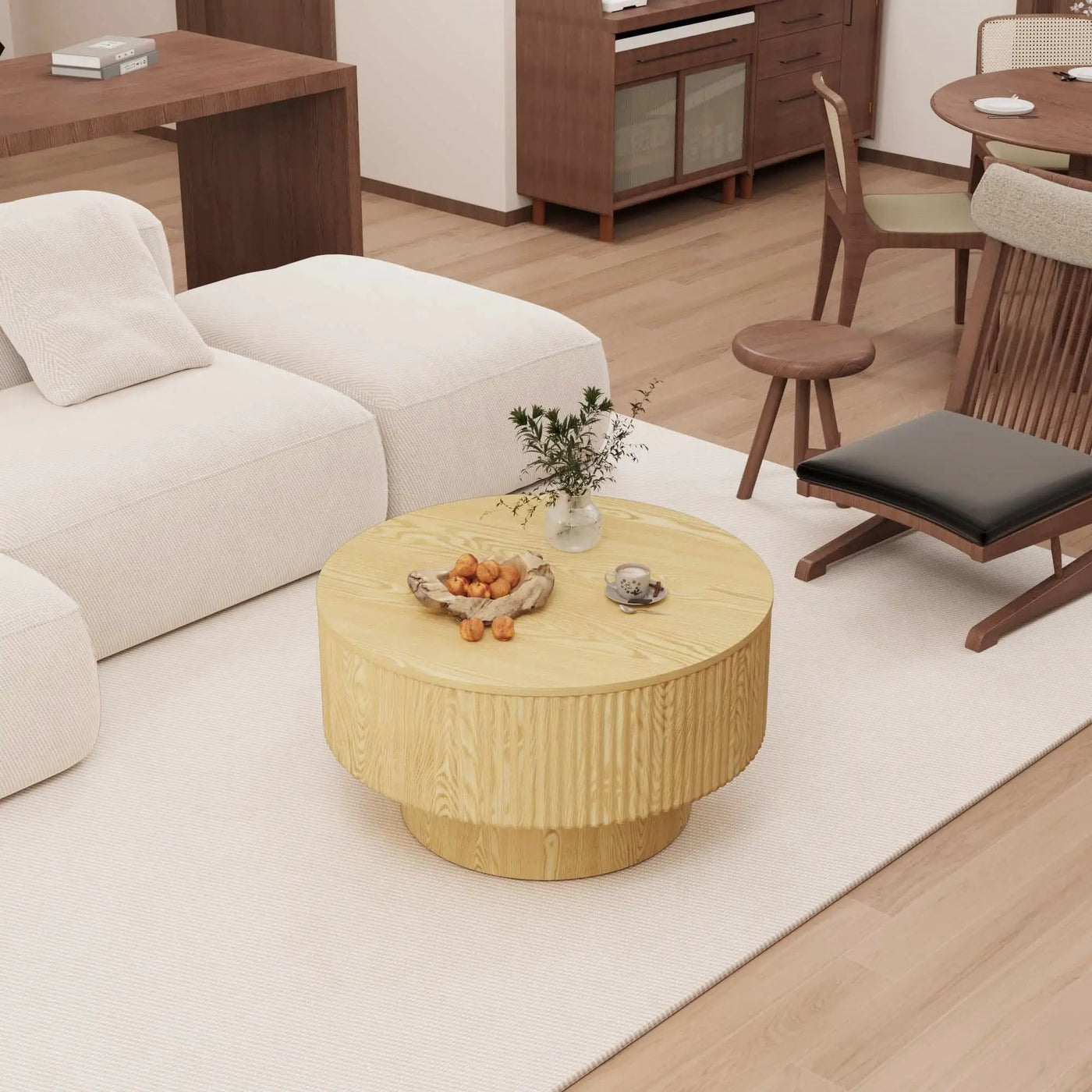Modern Circular Coffee Table With Stripe Design And Storage Space by HouseOfZazla