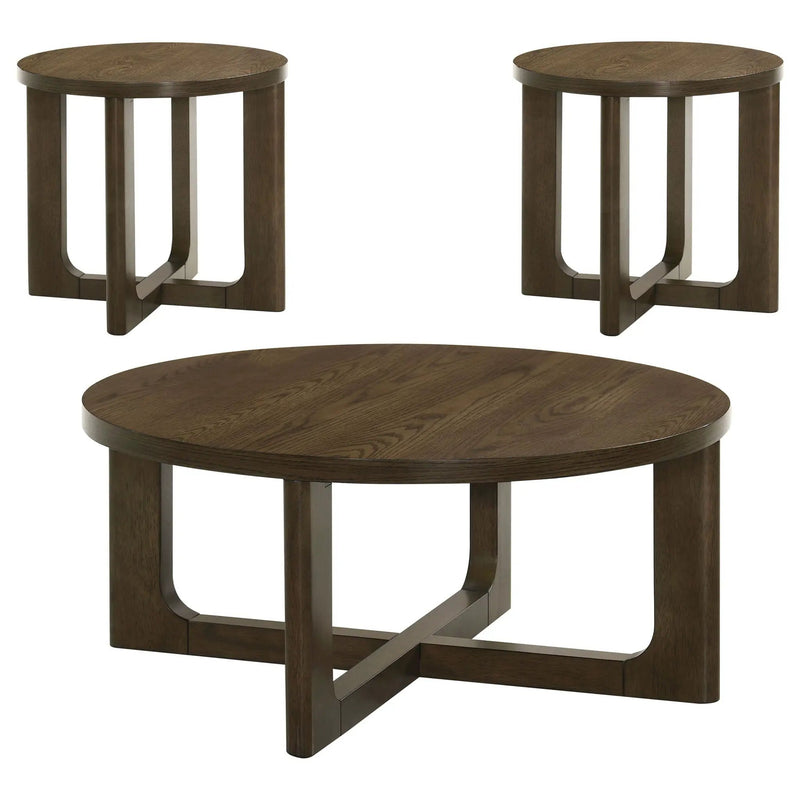 Kessler 3-piece Round Sculptural Wood Coffee Table Set Brown by Unique Piece Furniture