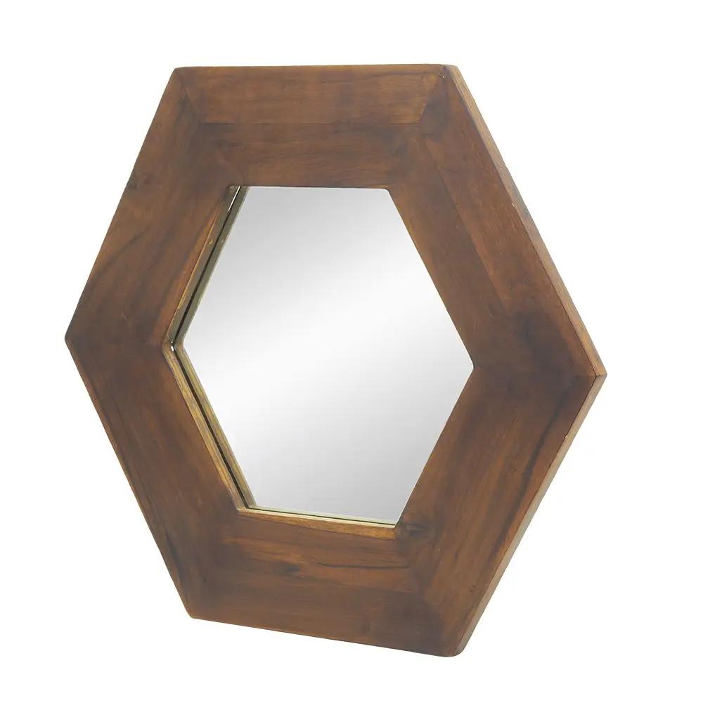Hexagon Mirror With Natural Wood Frame, Wall Decor For Living Room Bathroom Hallway by HouseOfZazla