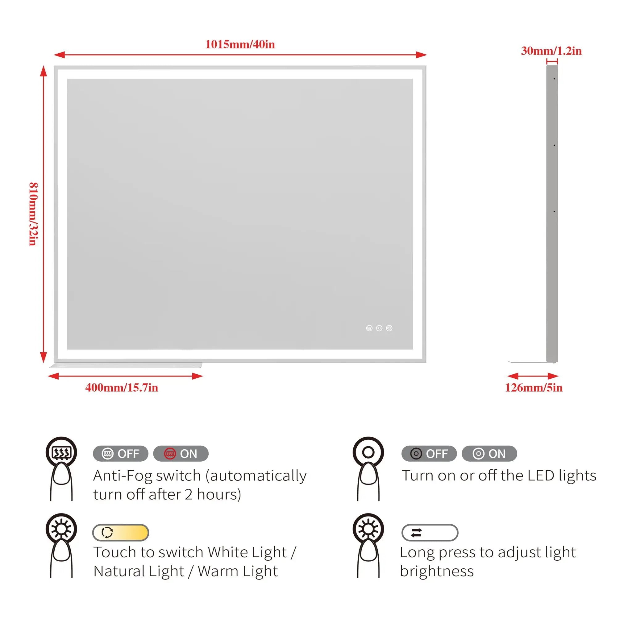 LED Bathroom Vanity Mirror Wall Mounted Adjustable / Warm / Natural Lights Anti-Fog Touch Switch With Memory Modern Smart Large Bathroom Mirrors by HouseOfZazla