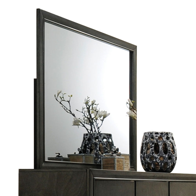 Carine Gray Mirror with Wooden Frame for Bedroom