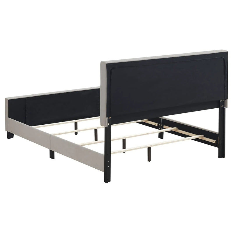 Queen Panel Bed Tufted Upholstered With Tapered Legs - Beige