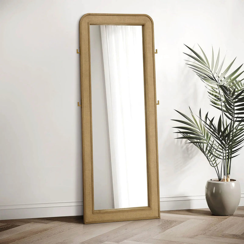 Arini Cane Weave Full Length Standing Floor Mirror Sand Wash by Unique Piece Furniture