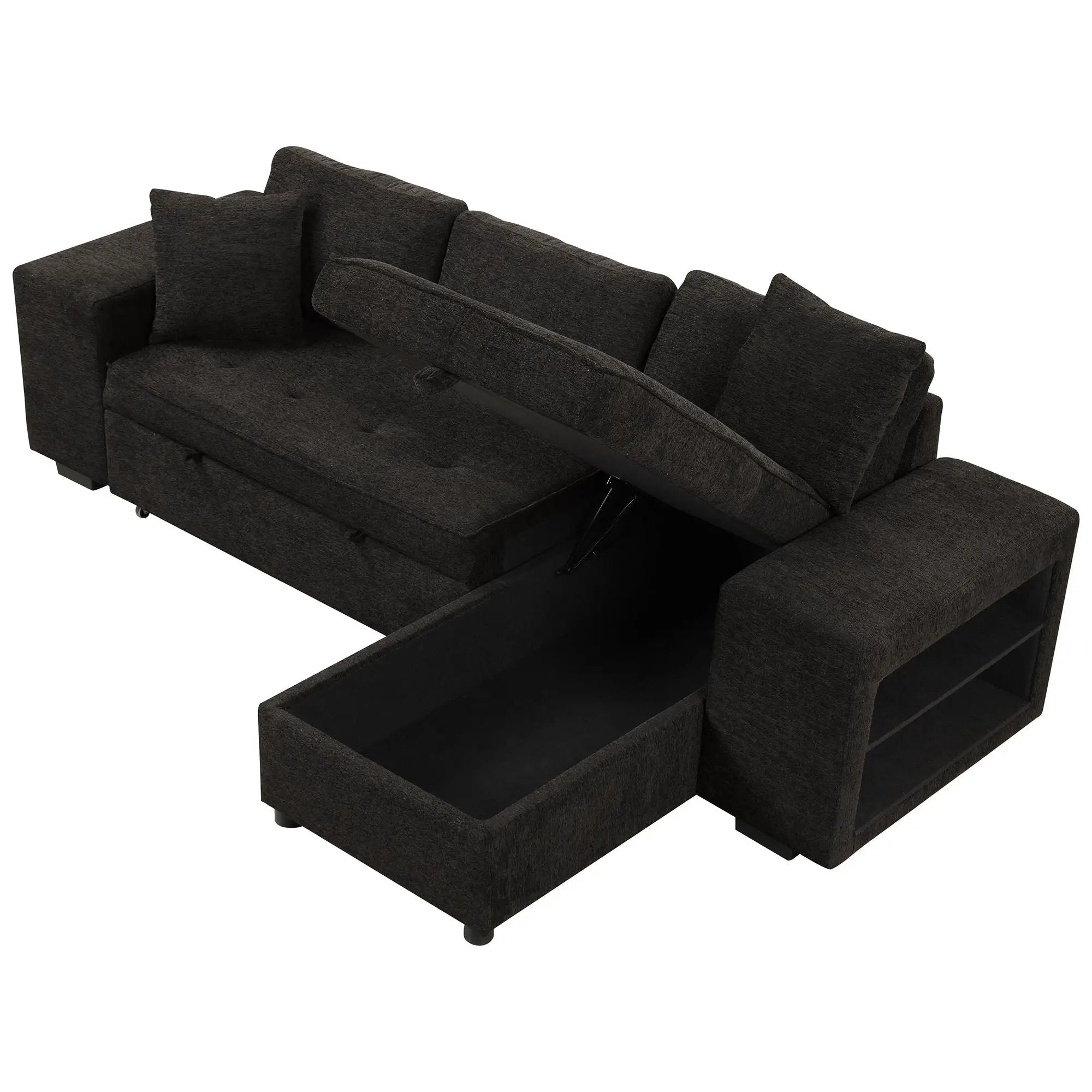 Modern L-Shape 3 Seat Reversible Sectional Couch, Pull Out Sleeper Sofa With Storage Chaise And 2 Stools For Living Room Furniture Set by HouseOfZazla