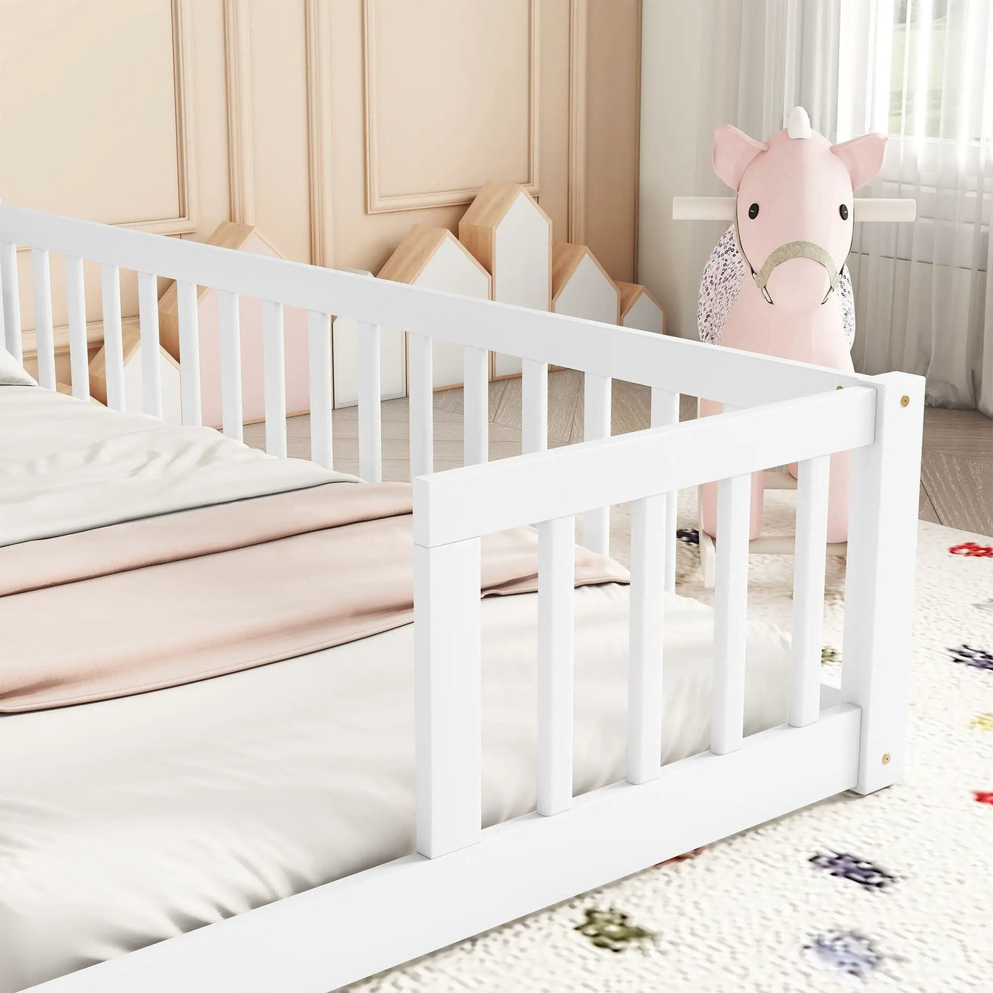 Double Floor Bed With Fence, Guardrails, Without Door by Unique Piece Furniture