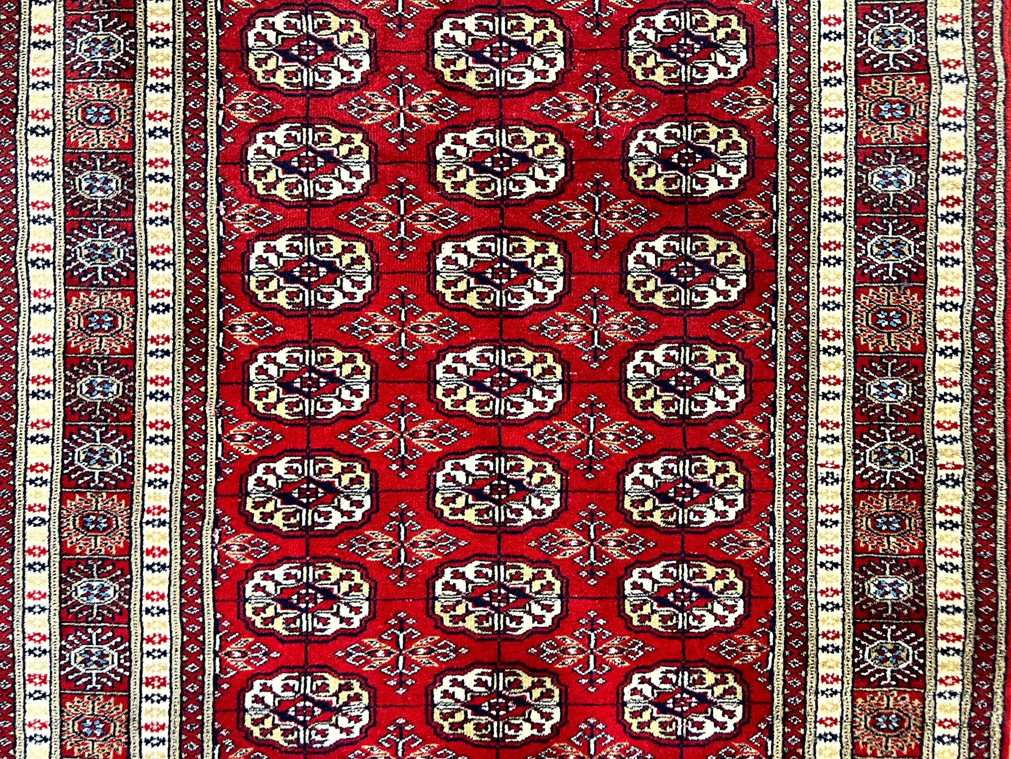 Pakistani Bokhara Rug 4x6, Red Turkoman Carpet, Finely Hand Knotted, Wool Vintage Rug by Jewel Rugs