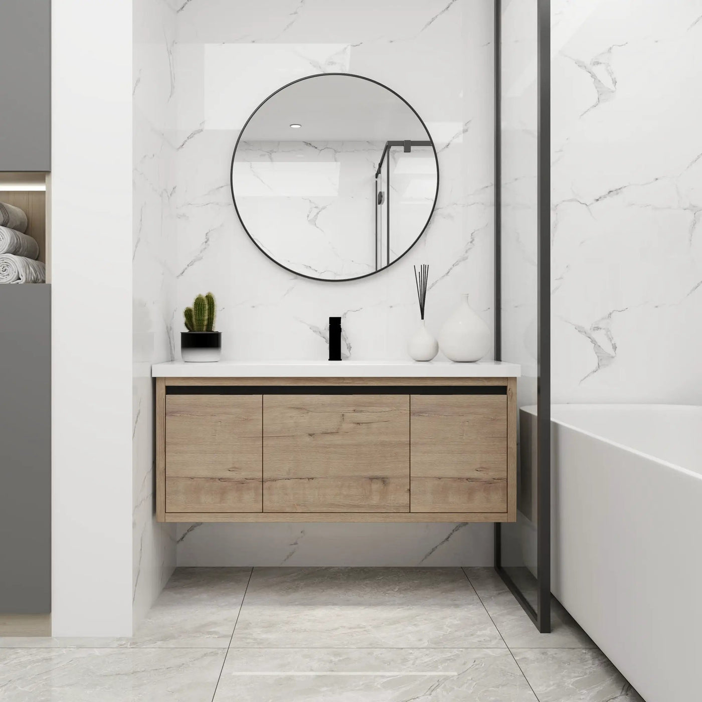 Floating Bathroom Vanity with Resin Sink and Soft-Close Doors by HouseOfZazla