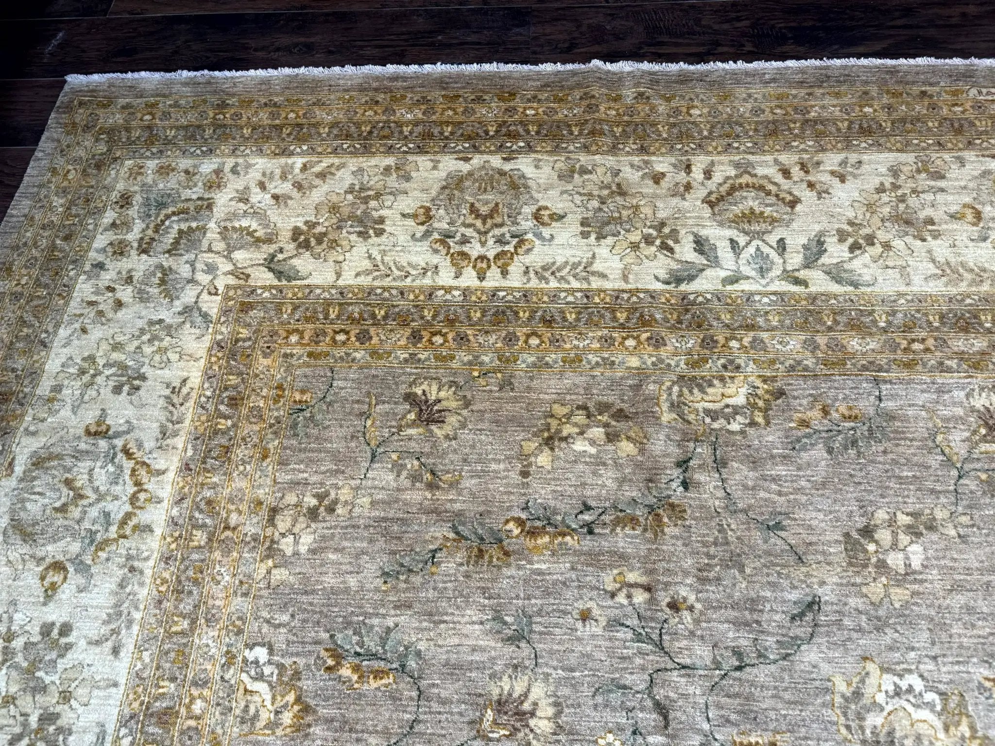 Palace Sized Rug 11x18, Handmade Wool Oversized Persian Carpet 11 x 18 ft, Gray-Taupe, Beige-Cream, Floral, Large Hand Knotted Area Rug by Jewel Rugs