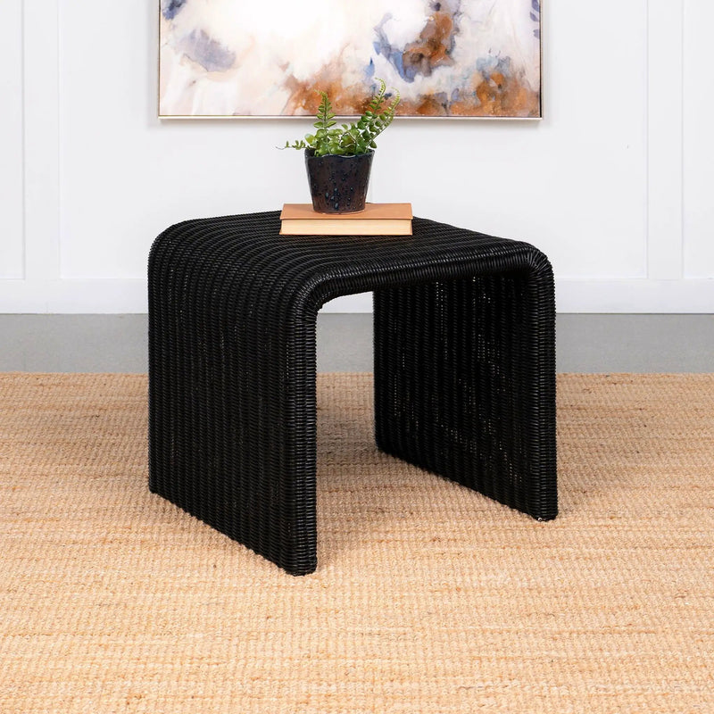 Cahya Woven Rattan Square End Table Black by Unique Piece Furniture