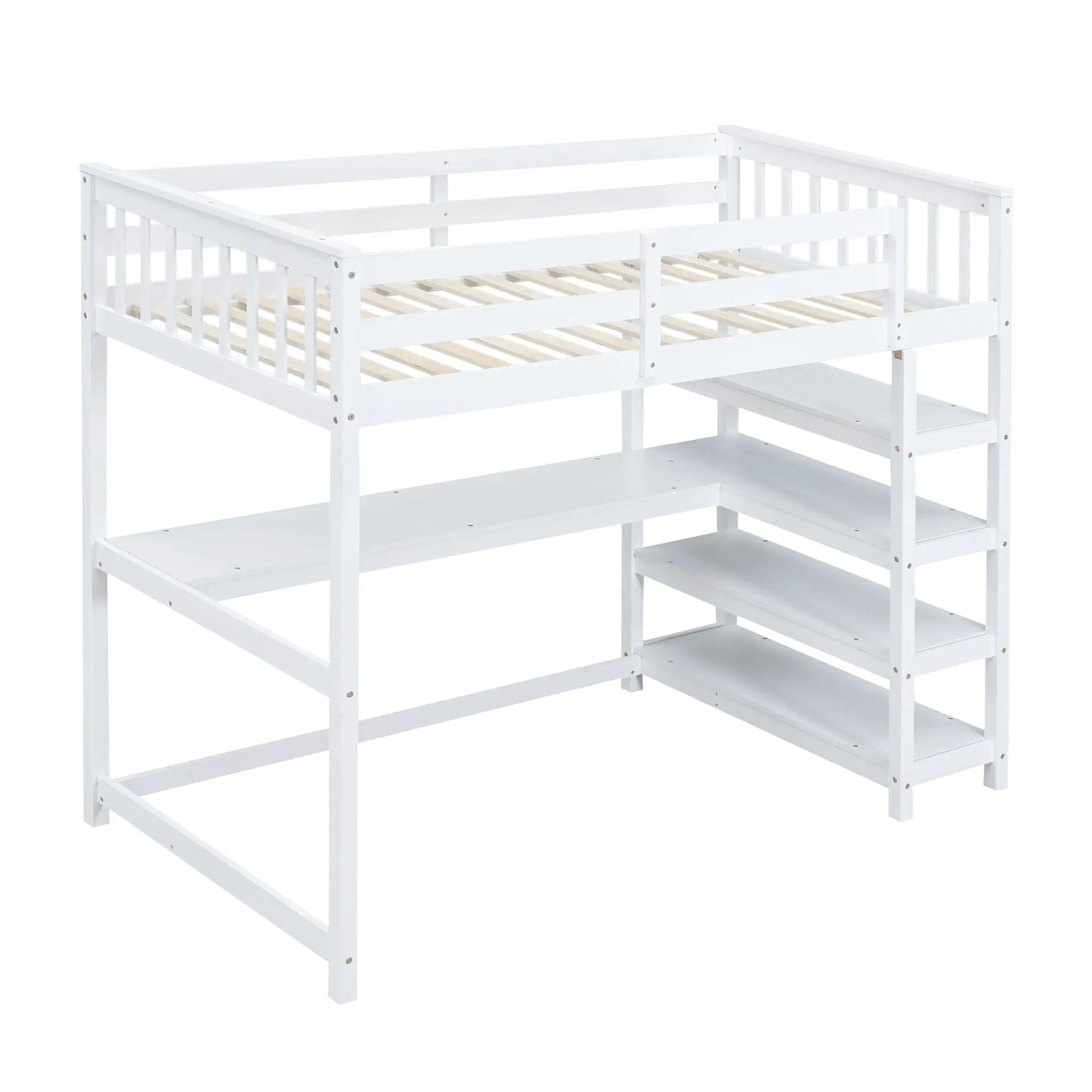 Loft Bed With Storage Shelves And Under Bed Desk by Unique Piece Furniture