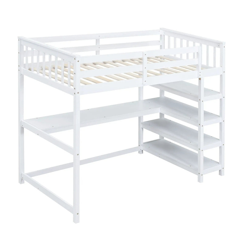Loft Bed With Storage Shelves And Under Bed Desk