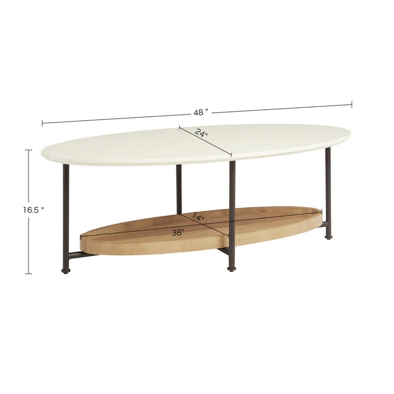 Oval Coffee Table with Storage Shelf - White / Natural, photo 7 of 7