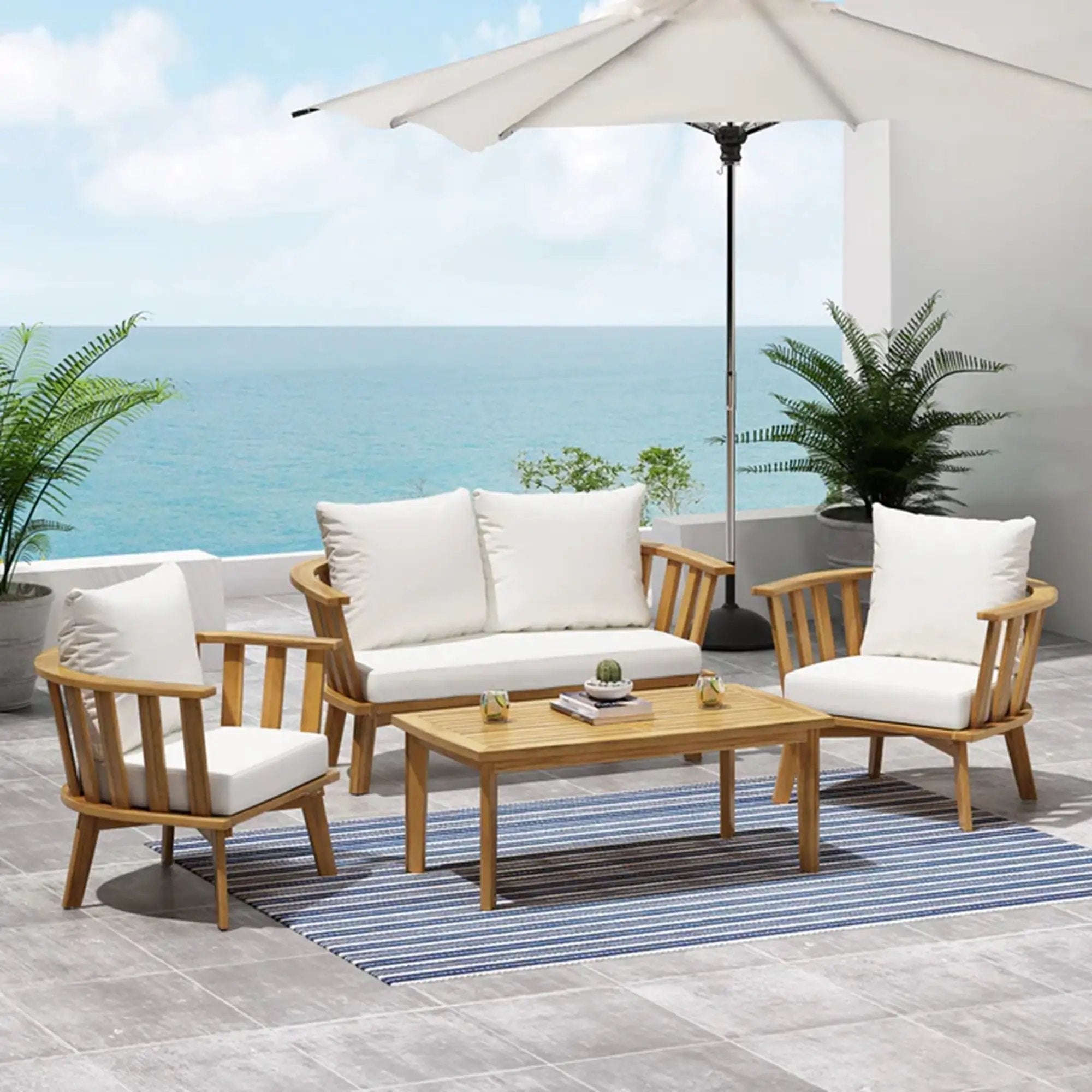 4-Pieces Acacia Wood Patio Furniture Set with Cushions by HouseOfZazla