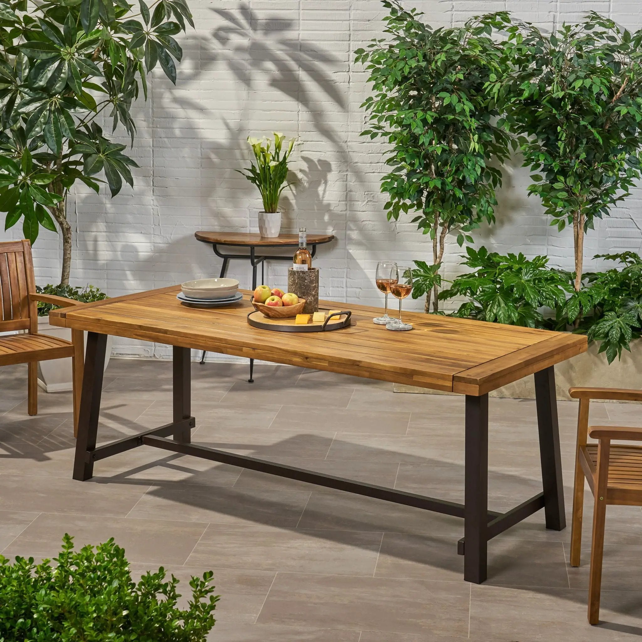 Equilibrium Outdoor Dining Table with Wooden Frame and Slat Top by HouseOfZazla