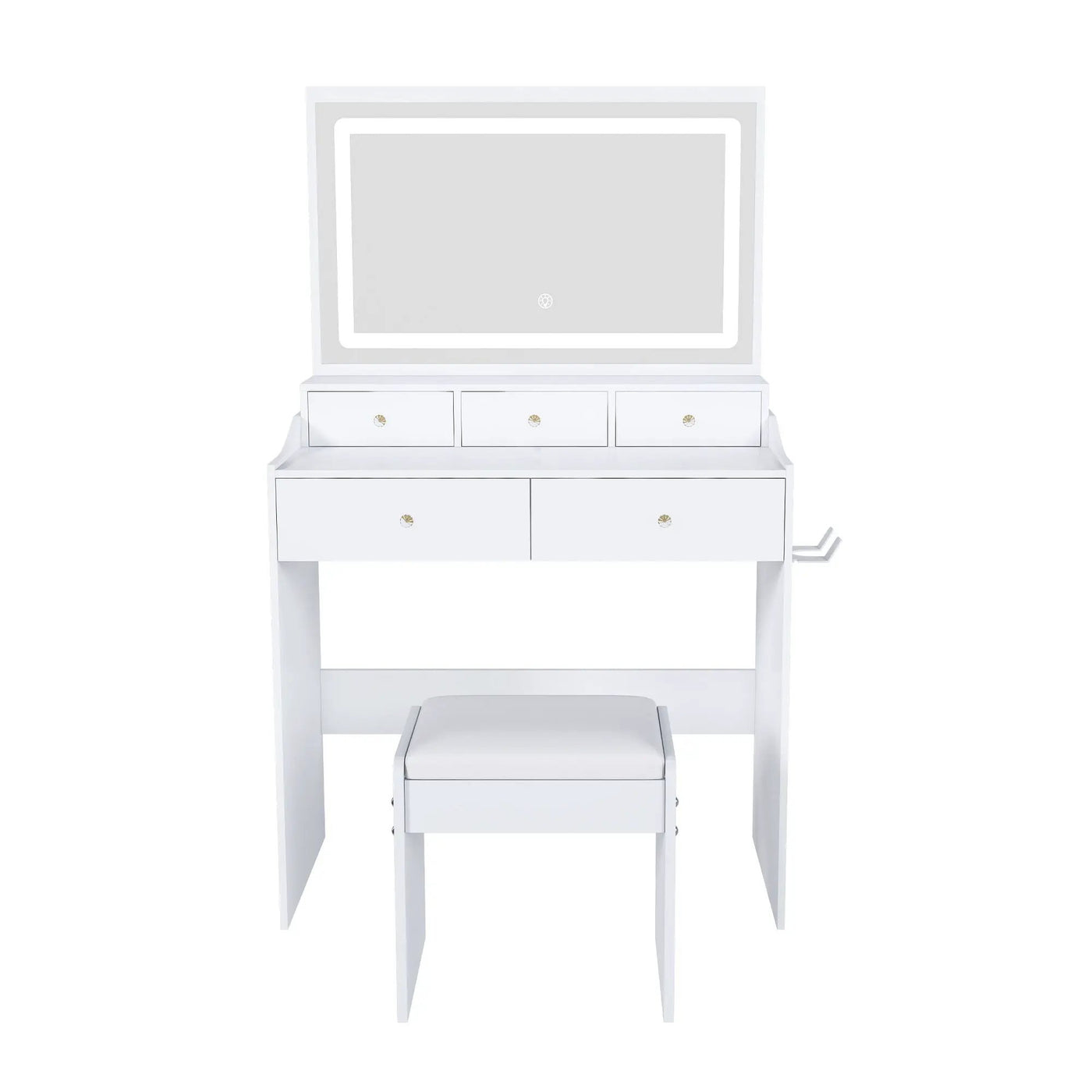 Modern Makeup Vanity Set With Power Outlet, Hair Dryer Holder, And Adjustable Lighting by HouseOfZazla
