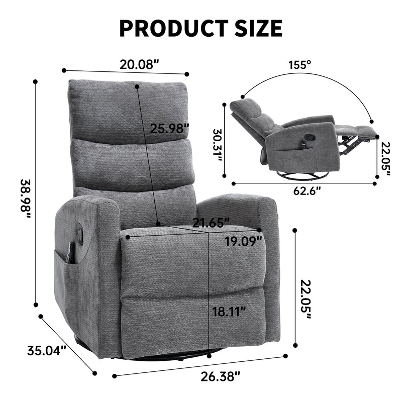 Heat Massage Manual Recliner Chair with Rocker and Swivel in Fabric by HouseOfZazla