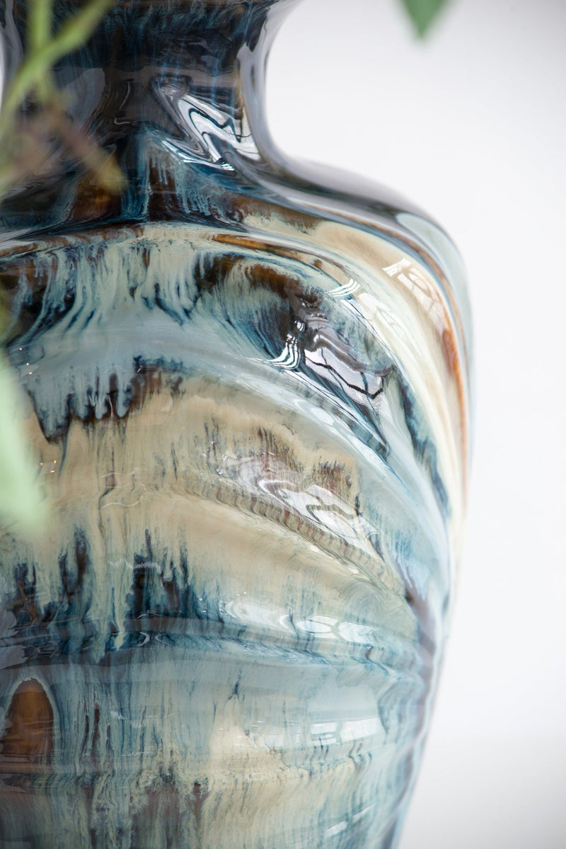 D8.7x15.5' Blue and Brown Reactive Glazed Vase by HouseOfZazla