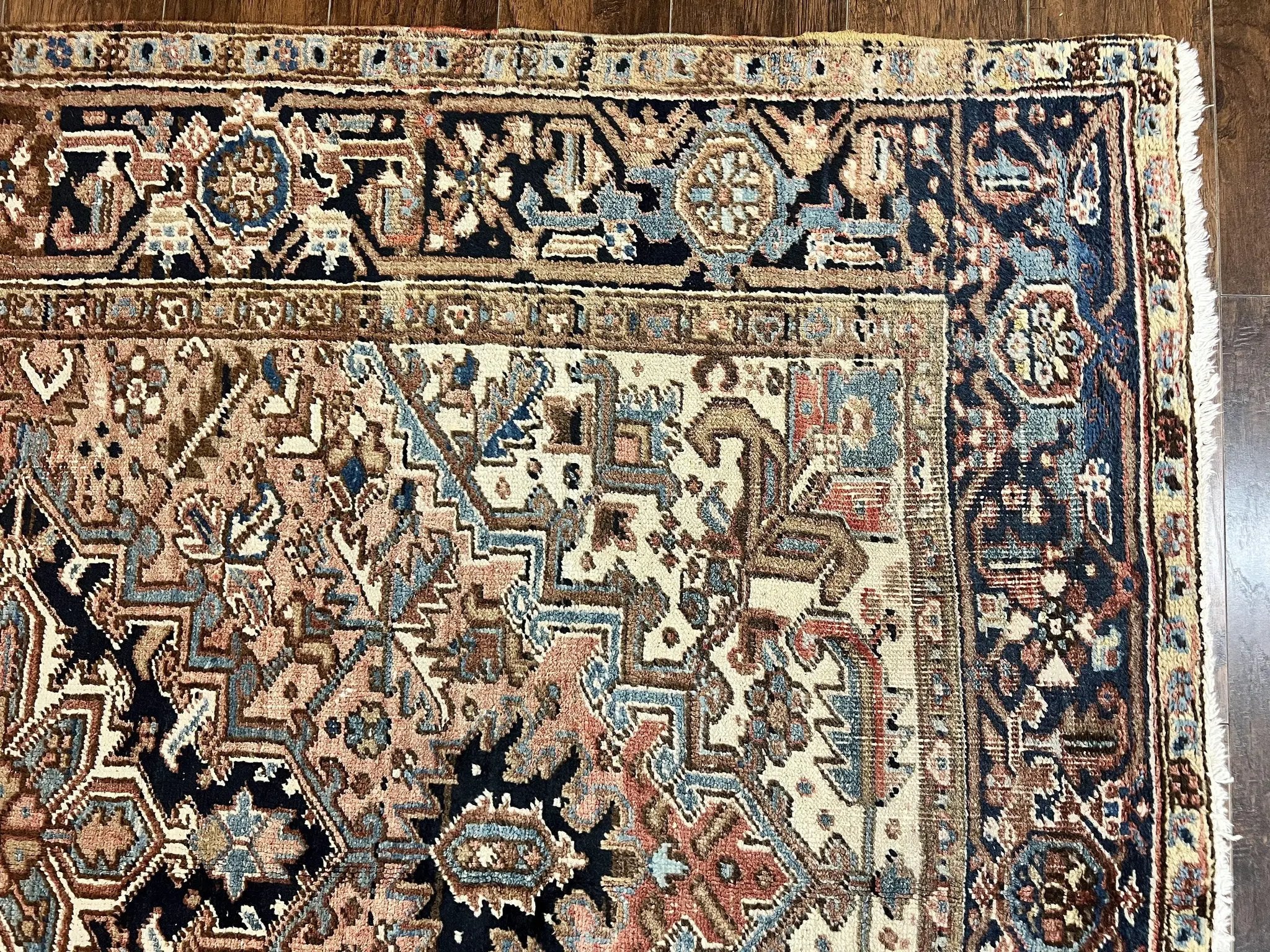 Antique Persian Heriz Rug 6x8, Geometric Medallion, 1920s Oriental Carpet, Handmade Wool Rug by Jewel Rugs