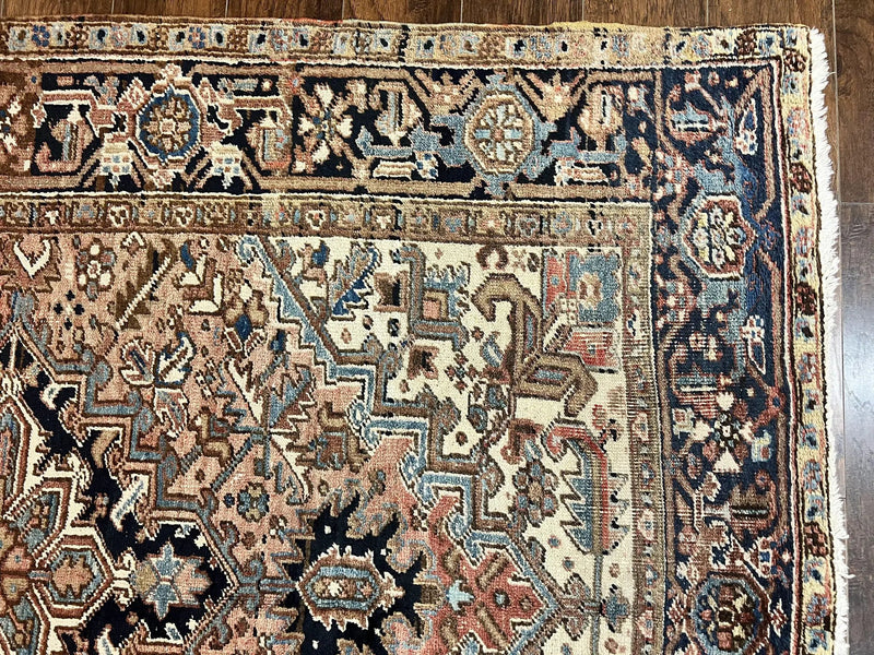 Antique Persian Heriz Rug 6x8, Geometric Medallion, 1920s Oriental Carpet, Handmade Wool Rug by Jewel Rugs