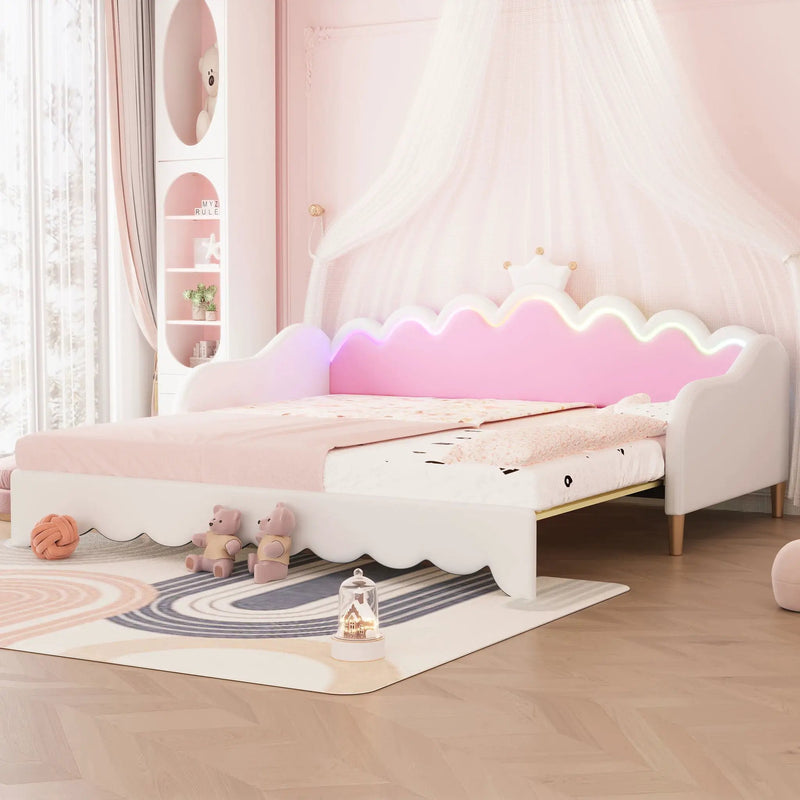 Extending Daybed With LED Lights, Modern Upholstered Princess Daybed With Crown Headboard by Unique Piece Furniture