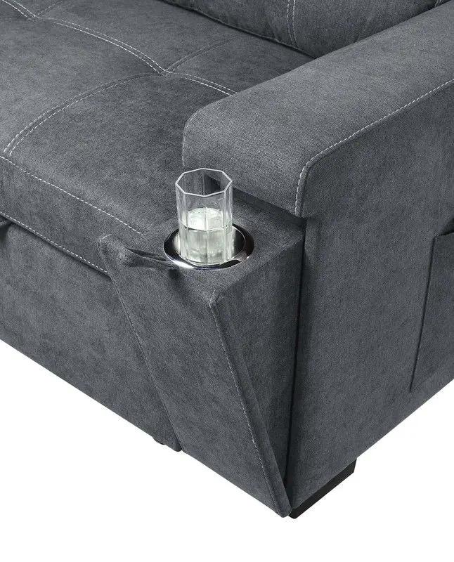 Toby - Woven Fabric Reversible Sleeper Sectional Sofa With Storage Chaise Cup Holder Charging Ports And Pockets by HouseOfZazla