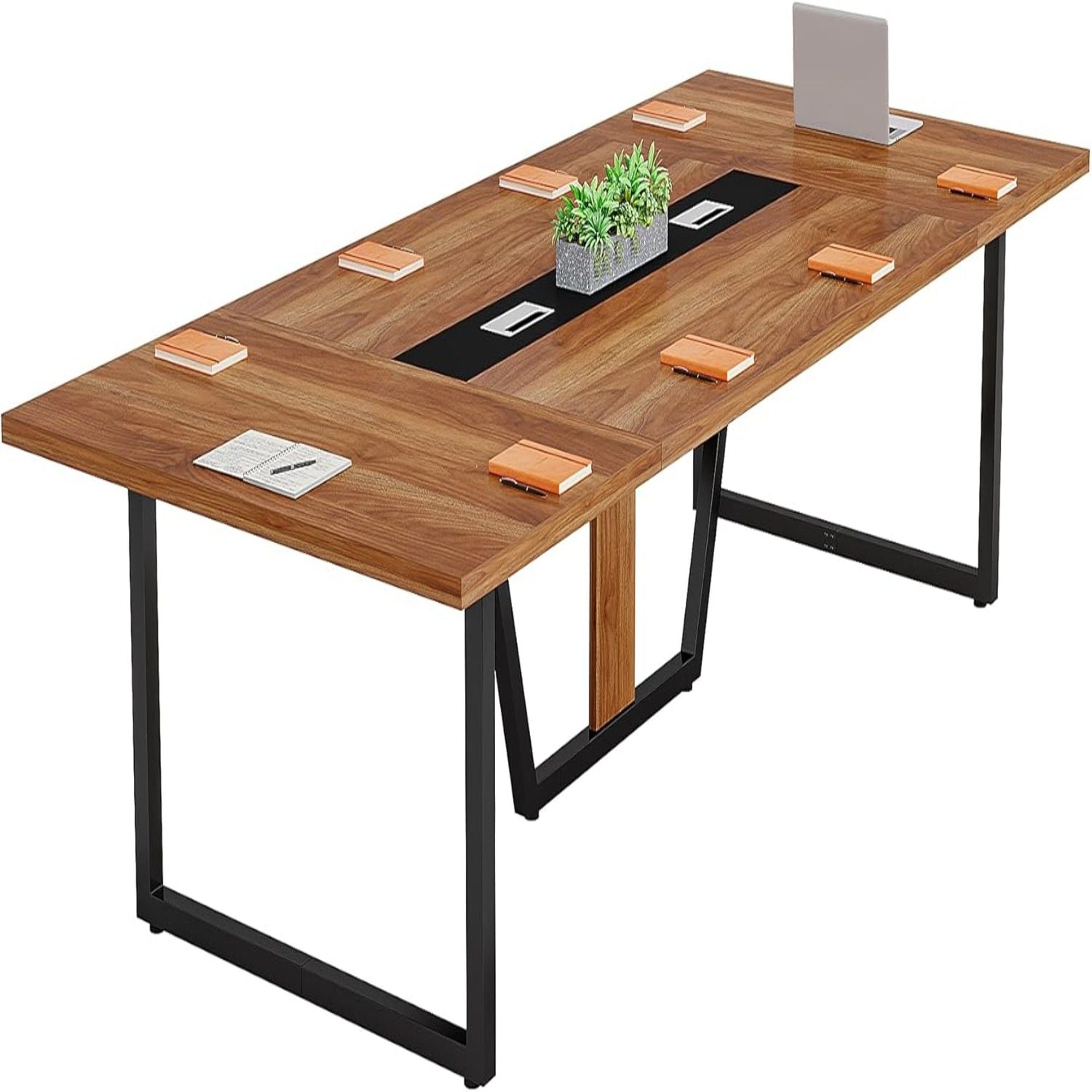Conference Table For 8 - 10 People With Cable Management - Brown / Black by HouseOfZazla