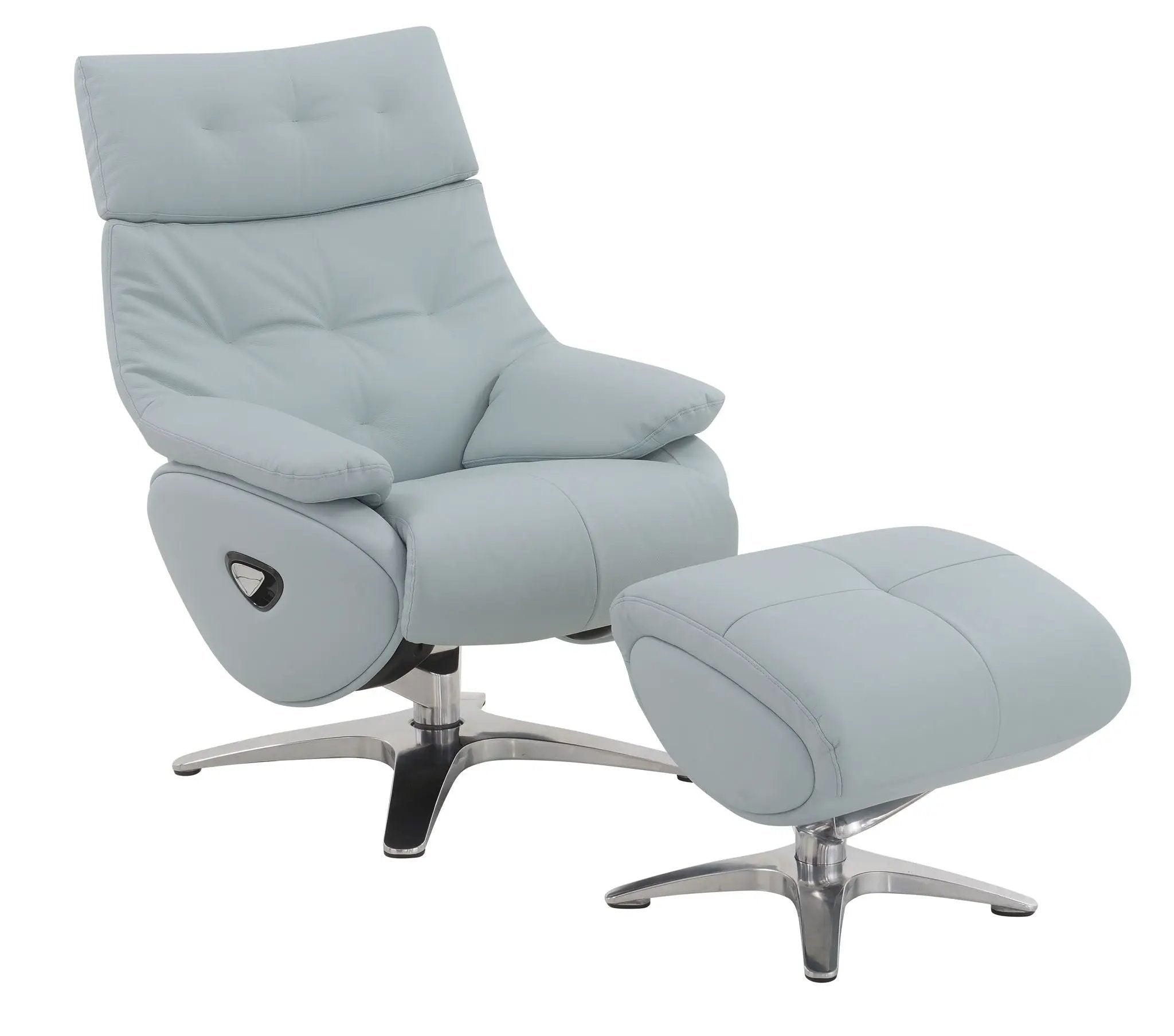 Janella - Top Grain Leather Accent Chair With Swivel & Ottoman - Baby Blue by HouseOfZazla